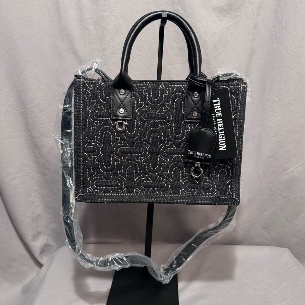 True Religion Quilted Horseshoe Tote/Crossbody in Dark Denim